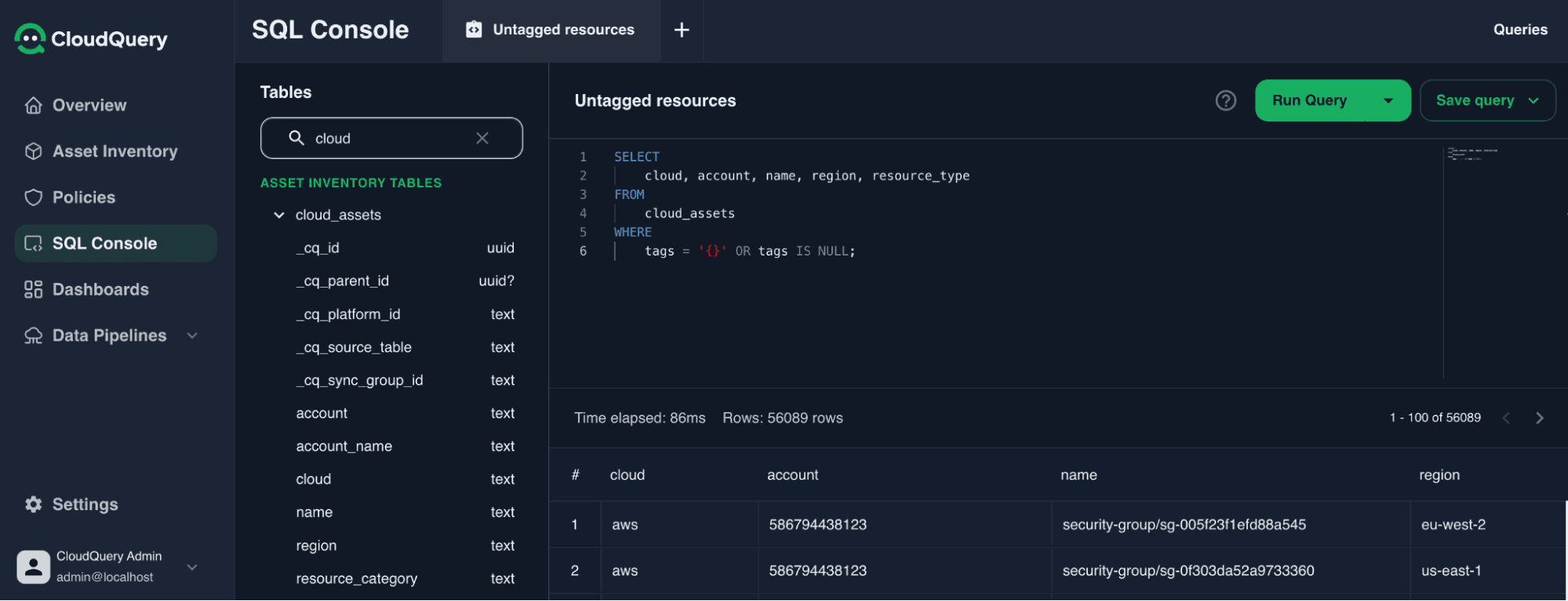 CloudQuery’s SQL console shows you how to detect untagged cloud resources.