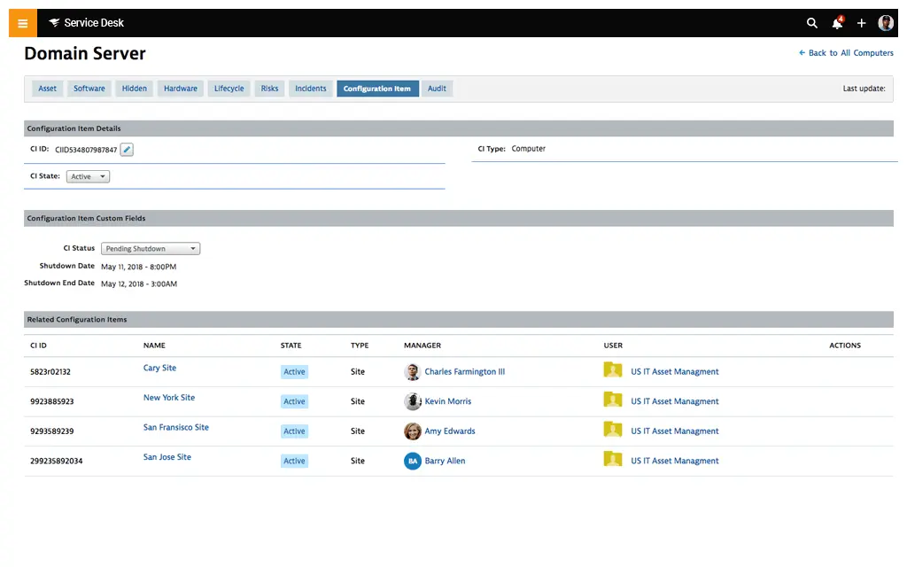 A screenshot of Solarwinds CMDB