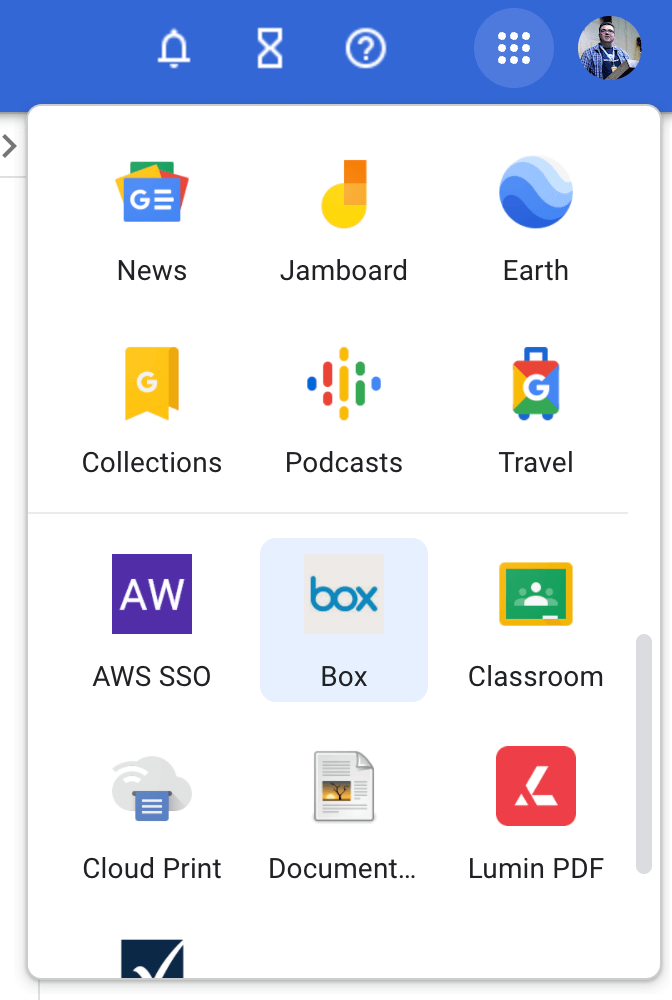 Google Apps selector
