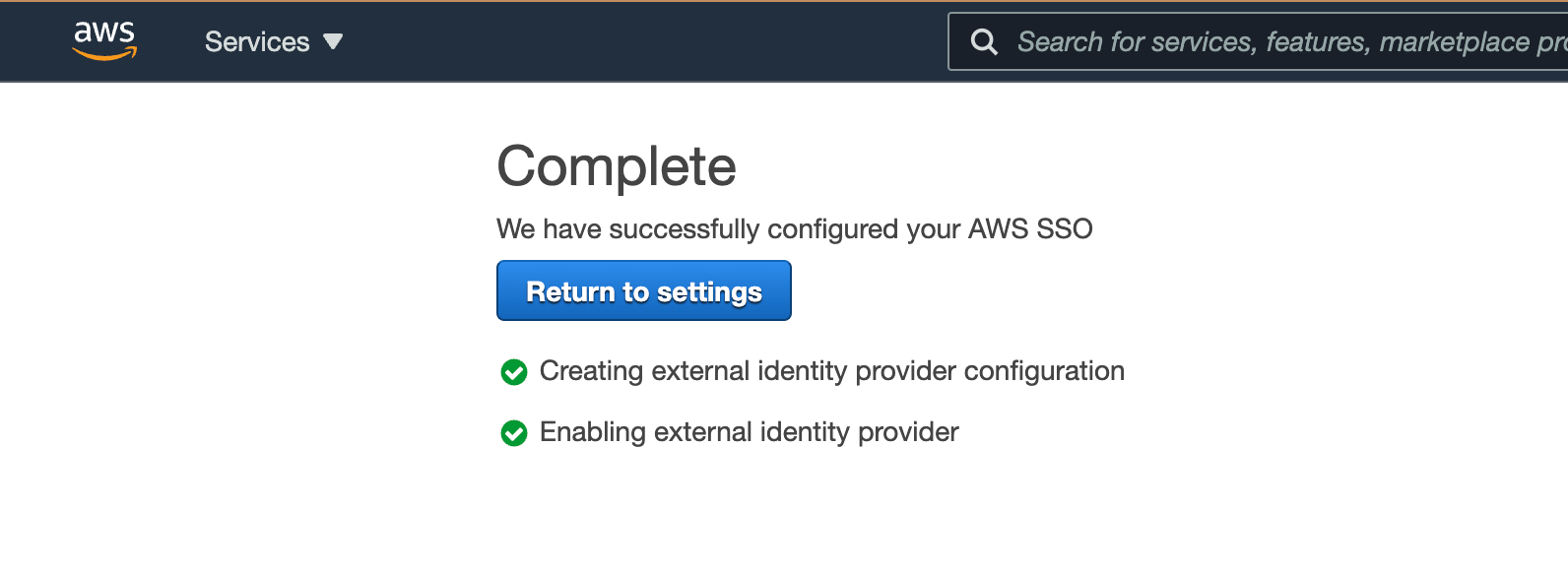 Completed AWS SSO configuration
