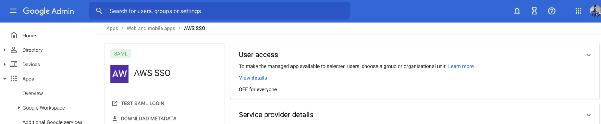 User access settings