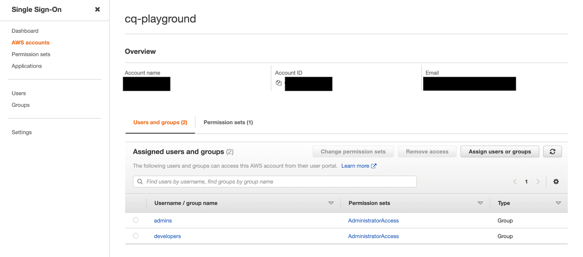 AWS accounts / assigned users and groups