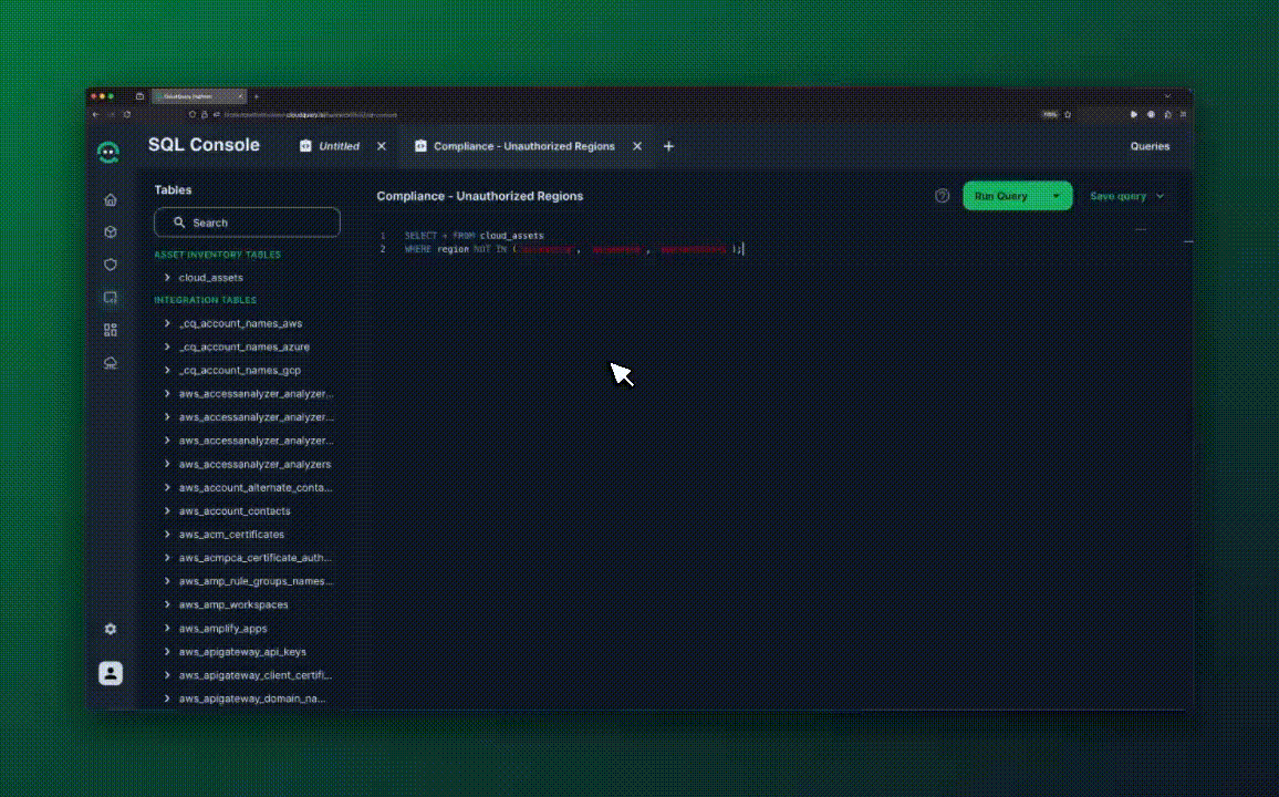 Running a query that identifies resources deployed to the wrong region.